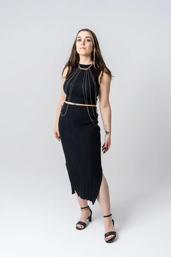 Black knitted skirt and top — full custom collection